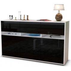 Stil.zeit Dorinde Sideboard, Matt Anthracite Body, High Gloss Black Front (136 x 79 x 35 cm), Push-to-Open Technology and Smooth Running Rails