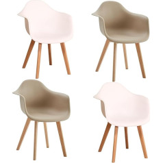 Egoonm Set of 4 Dining Chairs with Beech Wood Legs, Nordic Chairs for Bedroom, Living Room, Kitchen (White + Brown)