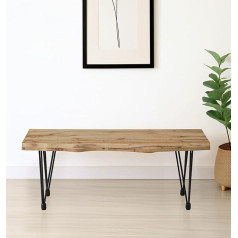 Hallowood Furniture Cullomption 110cm Wooden Dining Bench - Live Edge Effect with Black Metal Legs, Industrial Style Modern Kitchen Benches for Dining Room, Home, Restaurant & Cafe