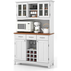 Costway Kitchen Cabinet, Kitchen Buffet with 3 Drawers, Cabinets, Wine Rack, Open Shelves and Worktop, Buffet Cabinet Tall Cabinet with Adjustable Shelves, 112 x 43 x 184.5 cm