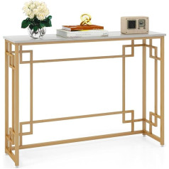 Giantex Narrow Console Table for Hallway, Modern Entrance with Gold Base and Imitation Marble Top with Tilt Protection for Living Room, Entrance, Hallway
