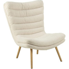 Ac Design Furniture Grady Lounge Chair in Cream, Upholstered Chair in Soft Teddy Look and Wooden Legs, Wing Chair in Modern Scandinavian Retro Style for Living Room, Bedroom, Office