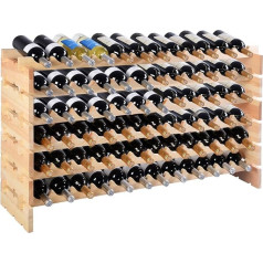 Costway Wine Rack Wood Stackable Bottle Rack for 72 Bottles, Wine Rack with 6 Levels, Wooden Shelf, Bottle Stand for Kitchen, Dining Room, Bar, Basement, 119 x 29 x 72 cm