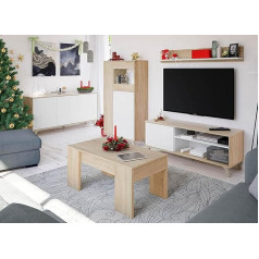 möbelando KIKUA PLUS Living Room Set Includes TV Board, Showcase, Lowboard and Coffee Table in Elegant Colour Combination Canadian Oak / Artik White