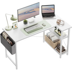 Cubicubi 100 cm Desk, Computer Desk with Storage Compartments, Small L-shaped Corner Desk with Shelves, Reversible Computer Desk with Bookshelf, White2