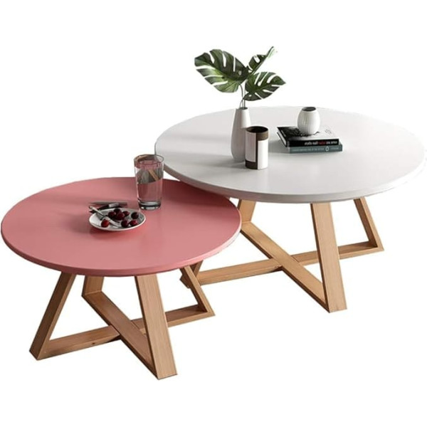 Generisch Round Wooden Nesting Tables Set of 2 for Living Room with Beech Wood Legs, Stylish Coffee and Side Tables for Small Spaces