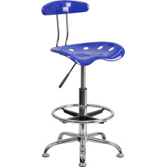 Flash Furniture Vibrant and Chrome Drafting Stool with Tractor Seat, Metal Nautical Blue, 51.44 x 49.53 x 17.78 cm