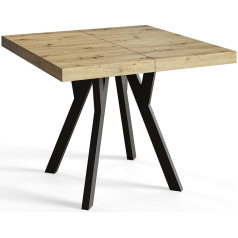 Alpimeble RICO Square Dining Room Table Extendable Table Size 100-200 x 100 x 77 cm Artisan with Wooden Legs Black