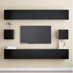 Homgoday TV-Möbel-Set 6-teilig, schwarz, aus Spanplatte, TV-Schrank, niedriger TV-Schrank, Couchtisch, TV-Ständer für Wohnzimmer