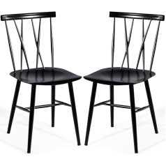 Relax4Life Dining Room Chairs, Set of 2, Metal Kitchen Chairs with Backrest, Maximum Load 150 kg, Living Room Chair for Dining Room, Living Room, Kitchen, Black