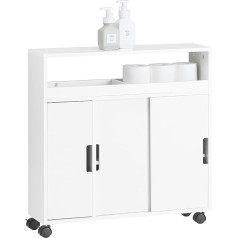 Sobuy BZR02-W Alcove Cupboard with Open Shelf Bathroom Trolley, Side Cabinet, Bathroom Shelf, Bathroom Cabinet with Wheels, White, Size (W x H x D) Approx. 70 x 71 x 20 cm