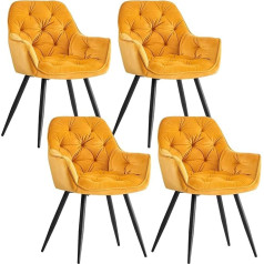 Ainpecca Dining Room Chairs with Thick Velvet Fabric Padded Seat, Metal Legs, Armrests and Backrest, Corner Chair for Lounge Living Room (Yellow, 4)
