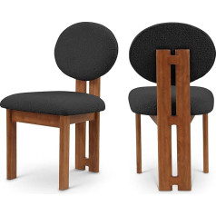 Meridian Furniture 489Black-C Napa Collection Mid-Century Modern Bouclé Fabric Upholstered Dining Chair with Rich Black Boucle Fabric, Solid Wood, 17.5