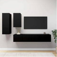 Kstyhome 4-Piece TV Cabinet Set, Living Room Cabinet Wall, TV Furniture Cabinet, Living Room Set, Black Chipboard