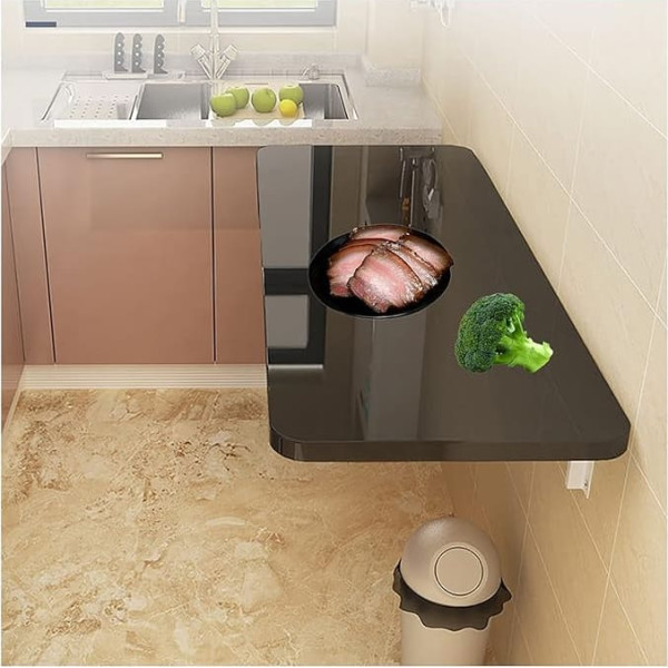 Generisch Schwebender Klapptisch zur Wandmontage, für kleine Räume, ideal für Waschküche, Arbeitszimmer oder Schlafzimmer, 120 x 40 cm, Schwarz