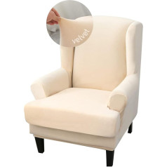 Highdi 2-Piece Velvet Wing Chair Cover, Super Soft Armchair Throws, Elastic Wing Chair Protective Covers, Armchair Cover, Tiger Chair Cover with Armrest, High Backrest (Beige)