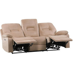 Beliani Electrically Adjustable 3 Seater Sofa Velvet Beige USB Port LED Light Bergen