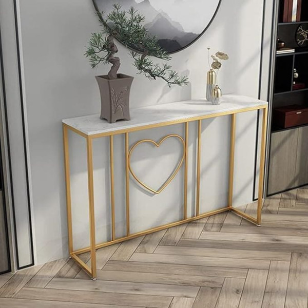 XAoSCd 31,5 Zoll Hoher Marmor-Konsolentisch, 1-Regal-Akzenttisch Für Die Halle, Kunstmarmor-Verandatisch, Rechteckiger Ausstellungstisch Aus Schmiedeeisen Für Den Haushalt,