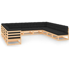 Homgoday 11-TLG. Gartenlounge Set Gartensofa Gartenmöbel Set Sitzgruppe mit Kissen Balkonmöbel Gartengarnitur Gartenlounge Sitzgarnitur Loungemöbel Kiefer Massivholz#A