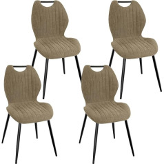 Wafting Dining Room Chairs Set of 4 Upholstered Chairs with High Back Fabric and Black Painted Metal Feet for Dining Room, Bedroom and Reception, Brown