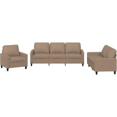 Vidaxl Sofa Set 3-Piece Armchair Couch with Cushion Footstool Sofa Living Room Sofa with Armrests Couch Set Designer Sofa Seating Furniture Upholstered Furniture Cappuccino Brown Faux Leather