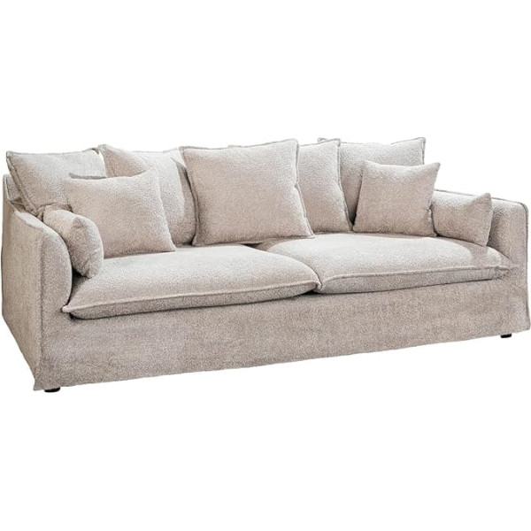 Riess Ambiente Heaven Large 3-Seater Sofa 200 cm Champagne Beige Bouclé Spring Core Cover Sofa Modern Couch Can Also Be Combined as a Corner Sofa