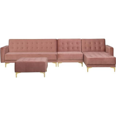 Beliani Aberdeen Modular Sofa Velvet Fabric Sleep Function Pink Left Side with Ottoman