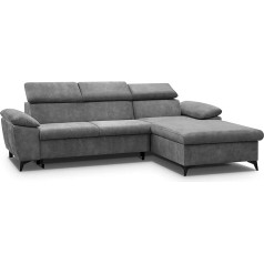 E-Meubilair Corner Sofa with Sleep Function and Storage Space, for Living Room, 274 x 192 x 86 cm, 210 x 126 cm, Lorin (Ottoman Front View Right, Dark Grey)