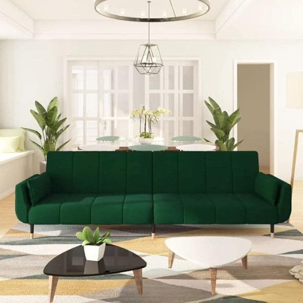 Ciadaz Sofa Bed 2-Seater with 2 Cushions, Sofa Bed, Sofa Bed, Couch with Sleep Function, Sofa Bed, Relaxing Sofa, Sofas & Couches, Dark Green Velvet