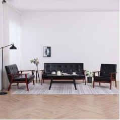 Ccciner 3-Piece Sofa Set Black Faux Leather, Comfortable Couch Set in Scandinavian Style, Perfect for Relaxing, Reading and Watching TV, Sofas and Couches