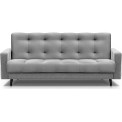 Mars Meble Nancy BIS Sofa Bed with Bed Box - Three-Seater 220 cm Wide Upholstered Sofa with Sleep Function Velour Sofa with Spring Core Wooden Legs, Fabric: Monolith 84 - Light Grey