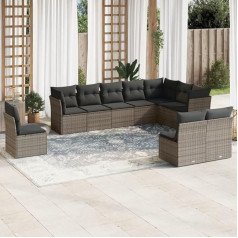 Homgoday Gartensofa-Set 10-teilig mit grauen Kissen aus Polyrattan, Outdoor-Sofas für den Garten, Gartenmöbel-Set für den Außenbereich, Gartenmöbel Type3249639