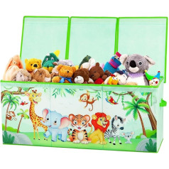 Decalsweet Extra Large Storage Box with Lid Children, Foldable Oxford Toy Box with Handle for Girls Boys, Waterproof Toy Storage in Children's Room, 96 x 32 x 40 cm (Meadow Animal Party)