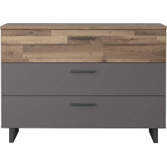 Forte Sirious Black Chest of Drawers with 3 Drawers, Wood Composite, Oak / Plain Tungsten Grey, 120.1 x 85.8 x 41.3 cm