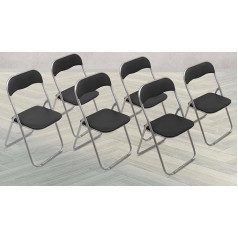 Dmora - Set of 6 Marbella Folding Chairs Space Saving Chair Guest Chair Meeting Seat Faux Leather 43 x 47 x 80 cm Black