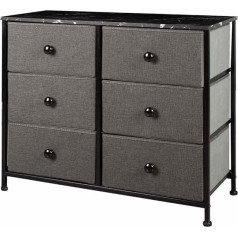 Aktive Max Home Multipurpose Bedroom 6 Lightweight Fabric Drawers, 80 x 30 x 62 cm, Steel Frame, Wood Top, Grey/Black, with Leveling System, Organisation, Storage (18408)