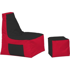 Mb Millindabag Optimal Bean Bag with Backrest & Stool - for Children and Adults - Armchair - Cushion - Indoor & Outdoor - Gaming Suitable & Ready Filled - Seat Cushion Floor Cushion (Red - Black)
