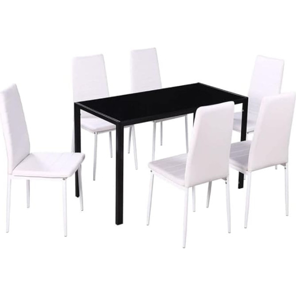 Vidaxl 7-Piece Dining Table Set Dining Set Black / White