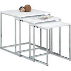 Relaxdays Set of 3 Nesting Tables, Size: 42 x 40 x 40 cm Coffee Tables, Wood and Metal, White