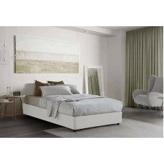 Talamo Italia - Chiara White Fabric Double Bed - 100% Made in Italy - Front Opening + Mattress 120 x 190 cm