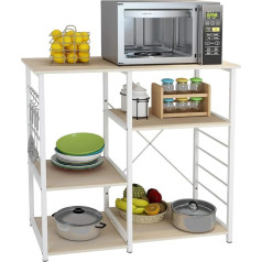 DlandHome Shelf Microwave Holder, Kitchen Shelf, Baker’s Shelf Stand, Multifunctional Kitchen Shelf / Storage Trolley with Hooks