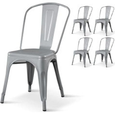 Kosmi - Set of 4 Grey Industrial Metal Chairs Factory Metal Grey