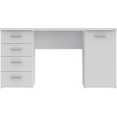 Forte Net106 Desk with 4 Drawers and 1 Door, Wood, Matt White, 145 x 60 x 76.3 cm
