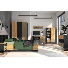 Lomadox Teenager's Room Set 7-Piece with Bed 120 x 200 cm Wardrobe Highboard Chest of Drawers Desk Bedside Table Wall Shelf in Oak Black Sand Colours Modern