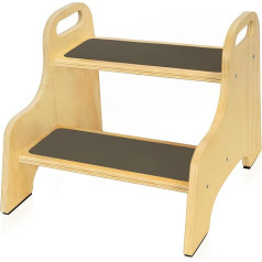 Ibvivic Step Stool for Children, Wooden 2-Tier Children's Stool with 4 Non-Slip Foot Pads & 2 Carpets, Portable Handles, for Bathroom, Sink, Potty, Training, Kitchen, Bedroom, Home Use