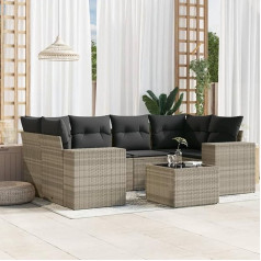 Homgoday Gartensofa-Set 7-teilig mit Kissen hellgrau Polyrattan, Möbel Set Schlafsofa Wohnzimmer Couch, Set Sofa für Außen Garten, Outdoor Typ3254659