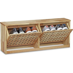 Relaxdays Wooden Shoe Rack Shoe Drawer Closing Shoe Storage made of Walnut Wood, 38 x 94 x 20 cm Shoe Drawer Shoe Shelf for Wall-Mounting, Modern Shoe Chest Hallway Furniture, Natural
