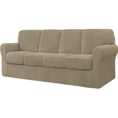 ‎Chun Yi CHUN YI 9 Pieces Stretch Sofa Cover 4 Seater with Four Separate Cushions and Backrests, Stylish Jacquard Spandex Fabric Sofa Cover for Living Room Furniture Protector (4 Seater, Sand)