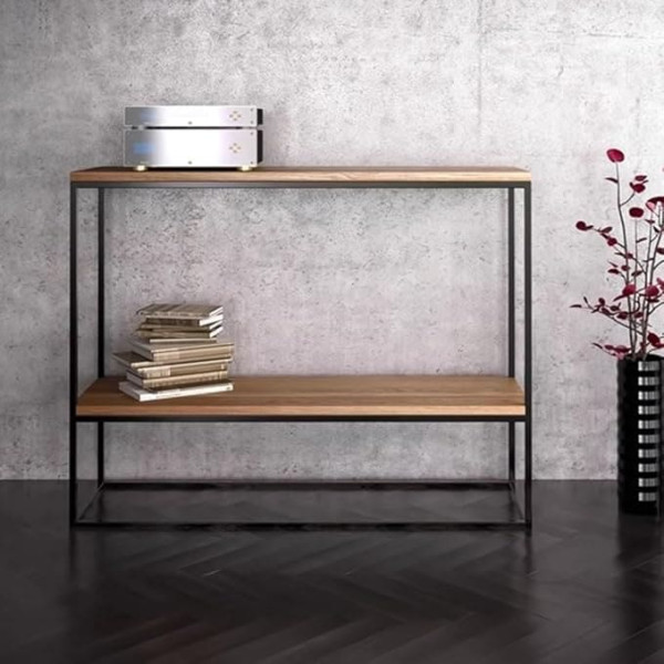 Generisch Modern Farmhouse Metal Console Table with Wooden Desk, Narrow Sofa Back Shelf, Table for Living Room, Long Behind Couch, Entrance Table, Metal Entrance Table for Console, Sofa,