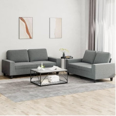 Homgoday 2-Piece Sofa Set Living Room Sofa Lounge Sofa Couch with Backrest Couch Set Guest Sofa Modern Seat Furniture for Living Room Bedroom Office Dark Grey Fabric
